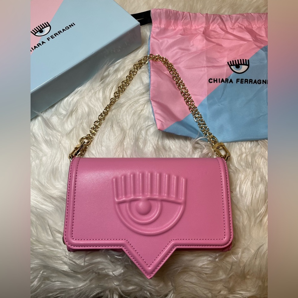 CHIARA Ferragni Wallet On Chain Purse Pink Icon Eyelike Crossbody